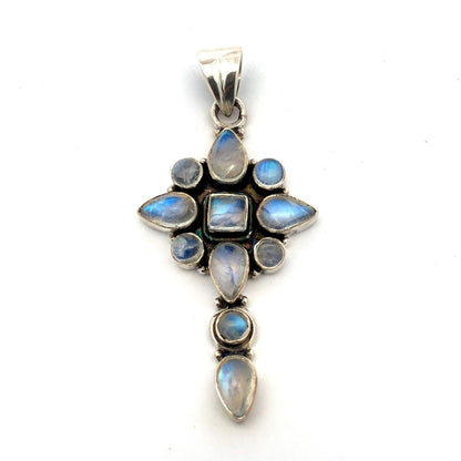 Vintage 925 Sterling Silver Pear Round Moonstone Cabochon Cross Pendant
