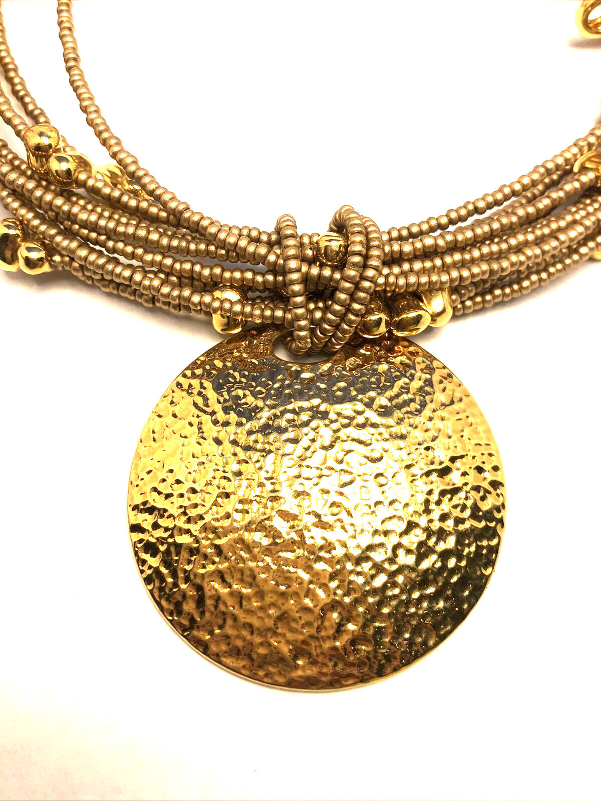 Joan Rivers Gold Tone Beaded 10-Strand Metal Disc Statement Necklace