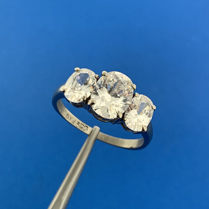 Designer FAS Sterling Silver Cubic Zirconia Oval Trio Anniversary Cocktail Ring