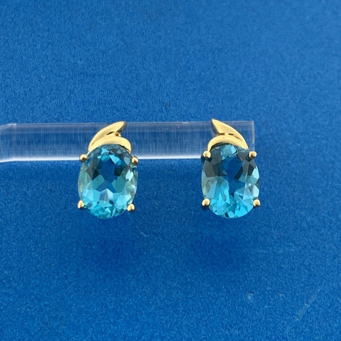 14K Yellow Gold Oval Blue Topaz December Anniversary Stud Earrings