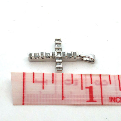 Designer SNJ 10K White Gold Round Baguette Diamonds Cross Pendant