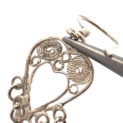 925 Sterling Silver Filigree Heart Dangle Hook Earrings