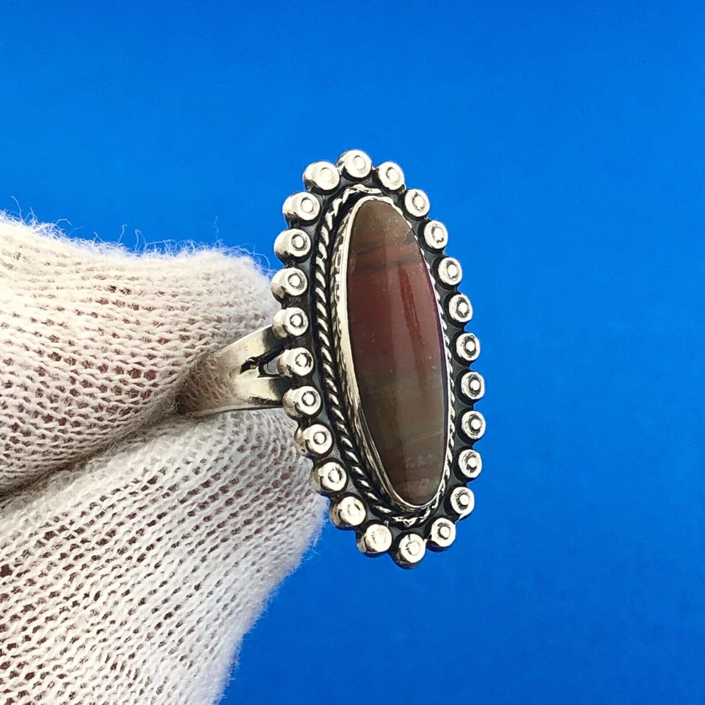 Bell Trading Post 925 Sterling Silver Red Green Jasper Cabochon Statement Ring