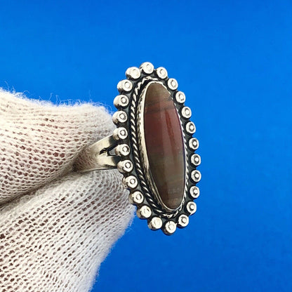 Bell Trading Post 925 Sterling Silver Red Green Jasper Cabochon Statement Ring