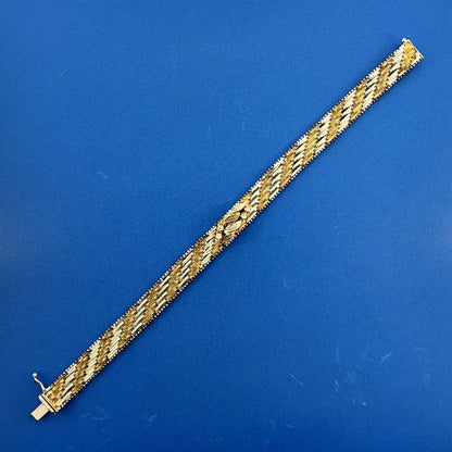 Vintage Sterling Silver 925 Diamond Two Tone Textured Weave Link Bracelet