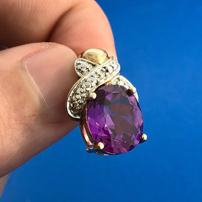 Designer 925 Two Tone Sterling Silver Purple Sapphire Diamond Accent Pendant