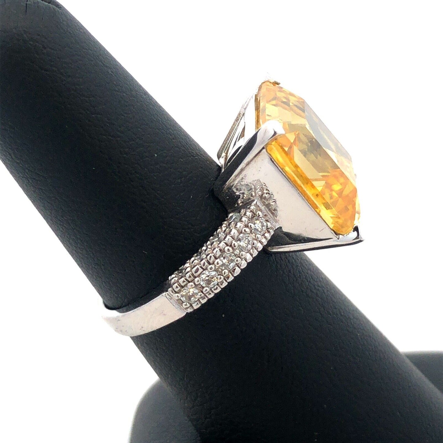 Designer 925 Sterling Silver Lemon White Cubic Zirconia Statement Cocktail Ring