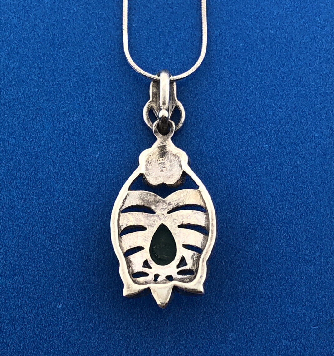 Retro Sterling Silver 925 Marcasite Green Glass Art Deco Style Pendant Necklace