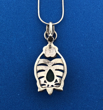 Retro Sterling Silver 925 Marcasite Green Glass Art Deco Style Pendant Necklace