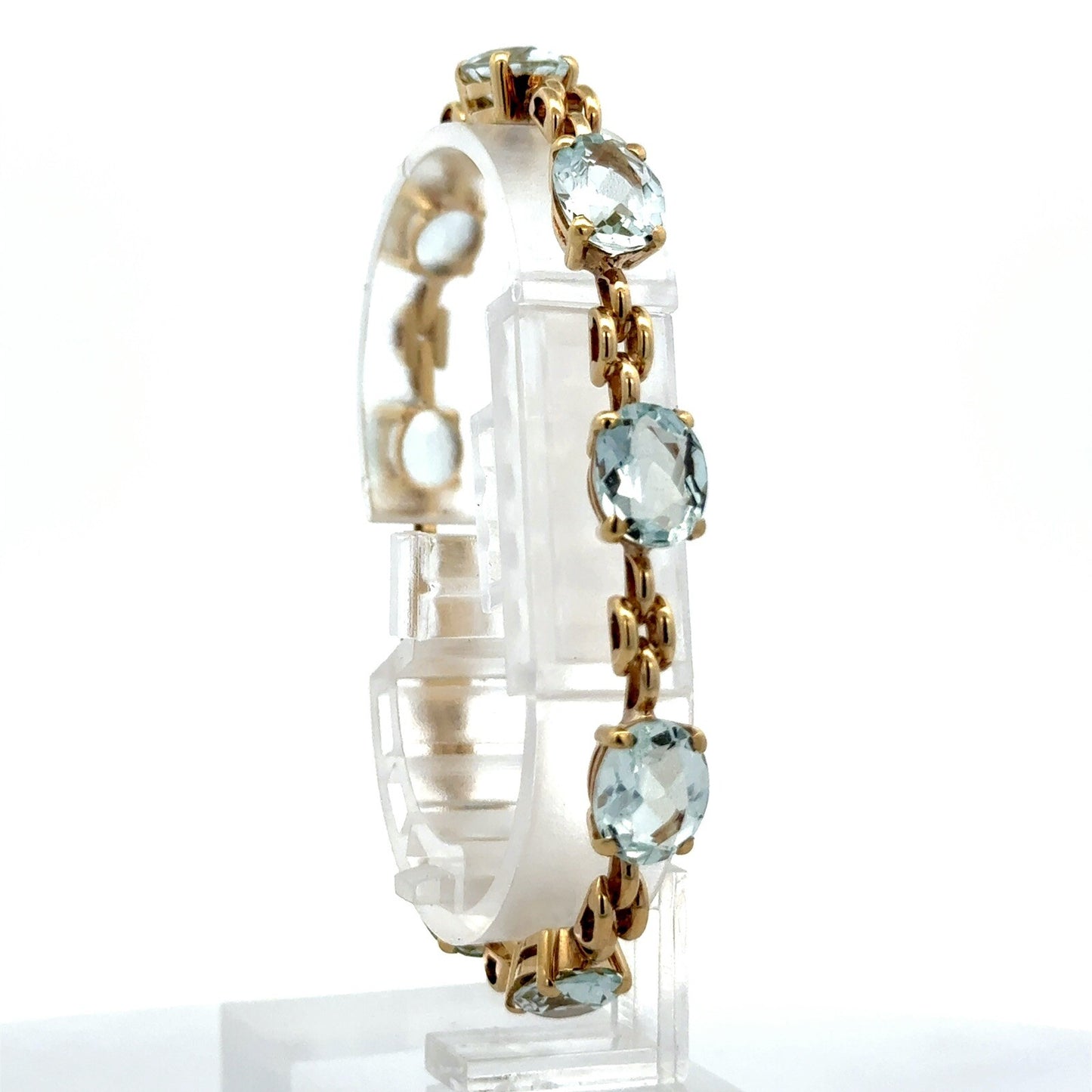 Gorgeous 18k Yellow Gold Oval Aquamarine March Anniversary Tennis 7” Bracelet