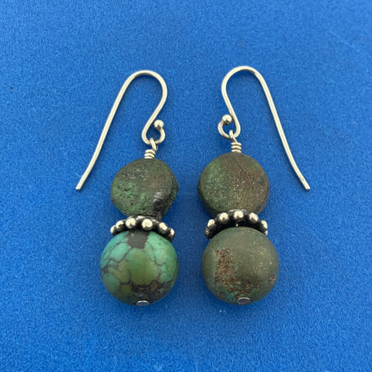 Vintage 925 Sterling Silver Green Turquoise Drop Dangle Earrings