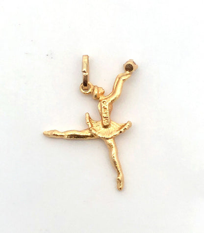 Designer JCM 14K Yellow Gold Cubic Zirconia Dancing Ballerina Pendant