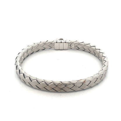 Designer RCI 14K White Gold Basket Weave Braided Elegant Bangle Bracelet