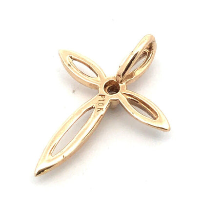 Designer P 10K Yellow Gold Round Diamond Solitaire Infinity Cross Pendant