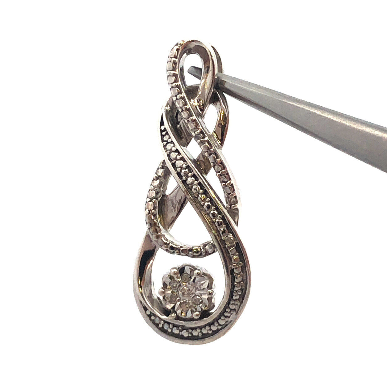 Designer 925 Sterling Silver Round Diamond Swirl Infinity Anniversary Pendant