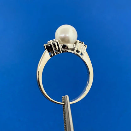 Designer 14K White Gold Pearl Solitaire Diamond Accents Cocktail Ring
