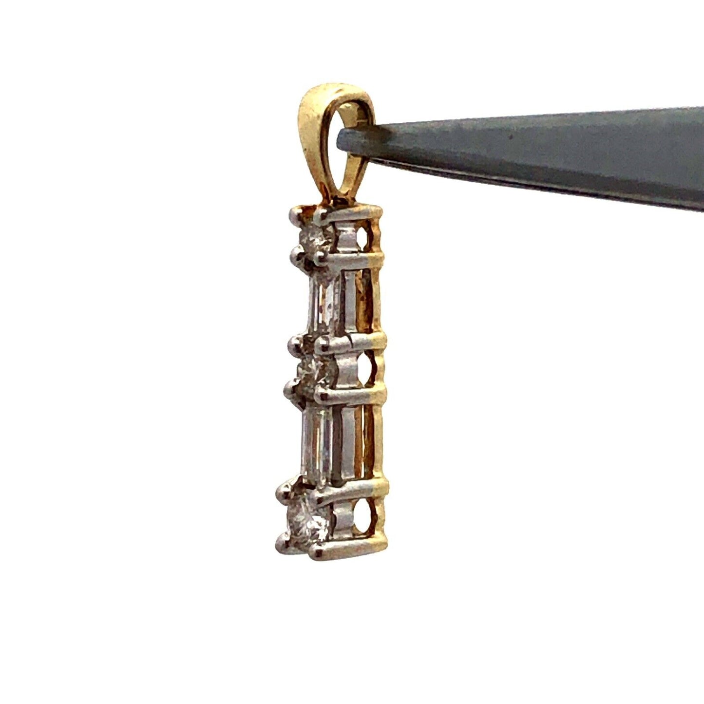 14K Yellow Gold Designer WGD Diamond Infinity Eternity Anniversary Bar Pendant