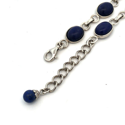 Estate 925 Sterling Silver Oval Cabochon Blue Lapis Lazuli Tennis Bracelet