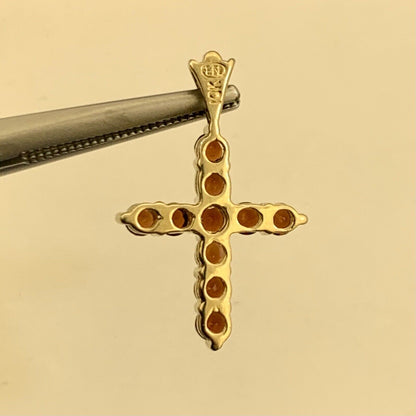 Designer HN 10K Yellow Gold Round Red Garnet Petite Cross Pendant