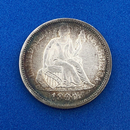 1890 P Silver Seated Liberty Dime Better Key New Orleans Coin Sunset Tone AU DET
