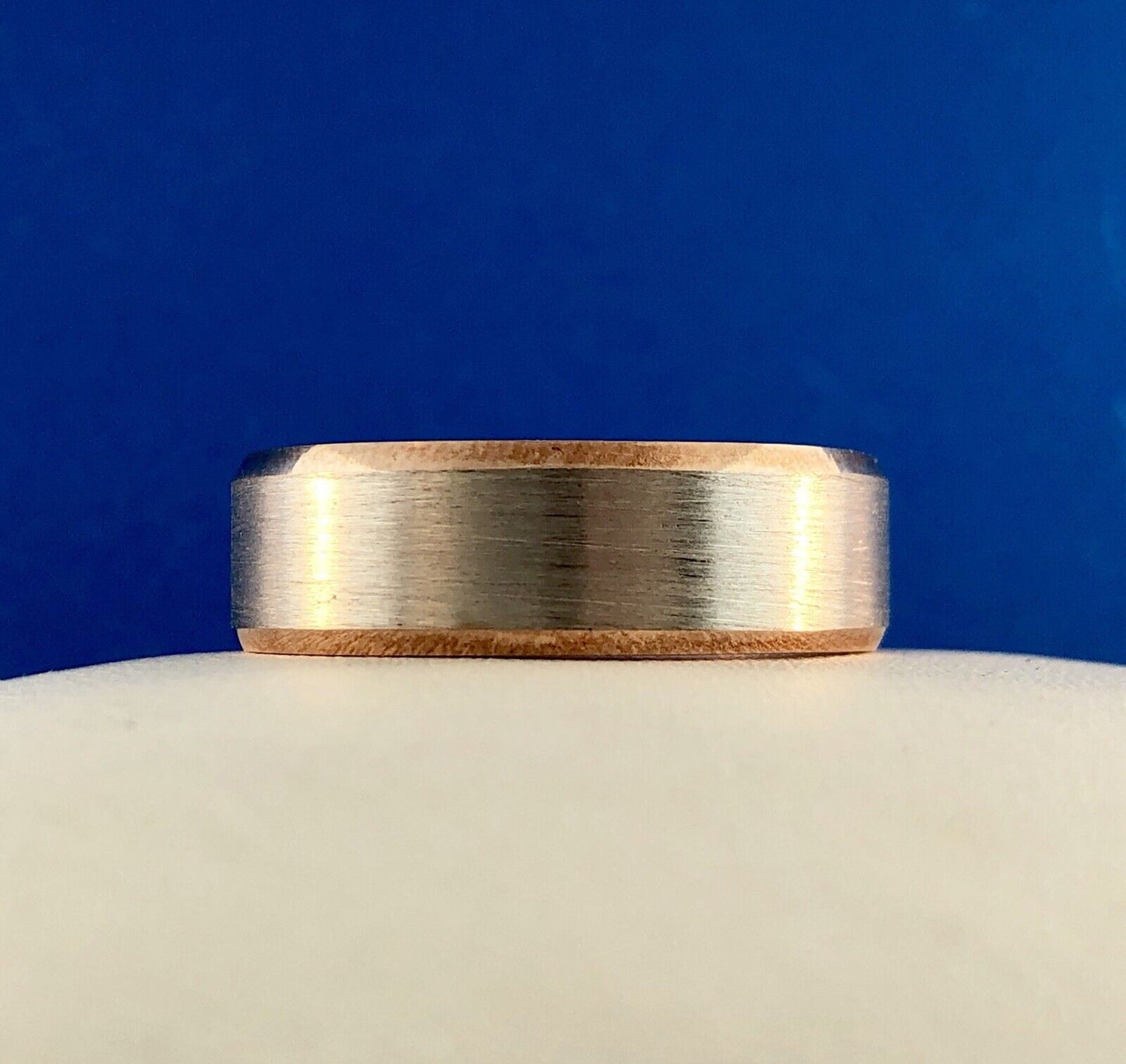 Popular 10K White Rose Gold Brushed Polished 7 MM Unisex Wedding Cigar Band Ring
