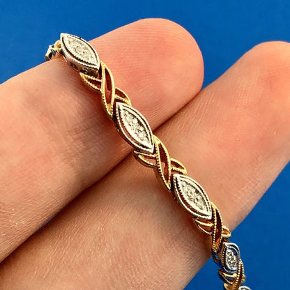 Traditional Designer 14K Yellow White Gold Diamond Two Toned X O Tennis Bracelet