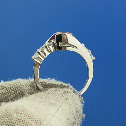 Sterling Silver 925 Oval Pink Tourmaline CZ Engagement Promise Cocktail Ring