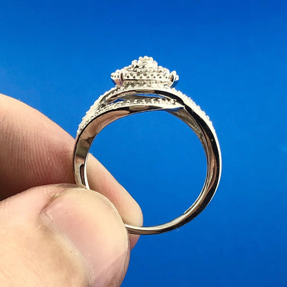 Designer SJD 925 Sterling Silver Diamond Engagement Bridal Anniversary Ring