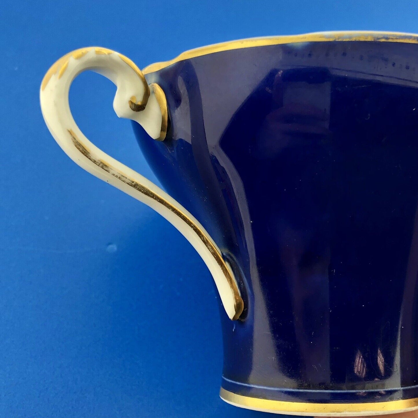 Aynsley English Bone China Cobalt Blue Gold Floral Vine Star Design Cup/Saucer