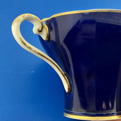 Aynsley English Bone China Cobalt Blue Gold Floral Vine Star Design Cup/Saucer