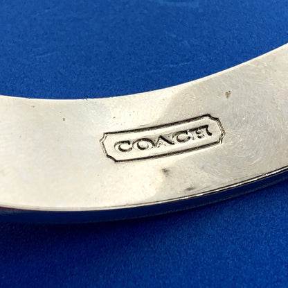 Authentic Coach Silver Tone Burgundy C Signature 1/2" Bangle Cuff Bracelet
