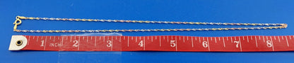 Retro 14K Yellow White Rose Gold Tri-Colored Diamond Cut Twisted Chain Necklace
