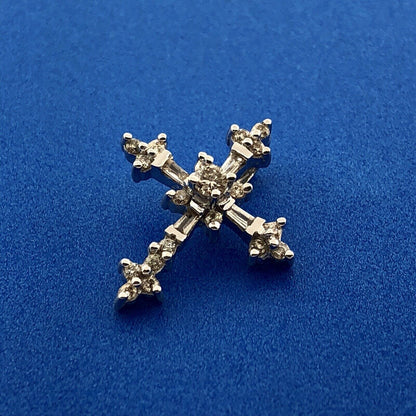 14K White Gold Diamond Encrusted Cross Easter Communion Bible Religious Pendant