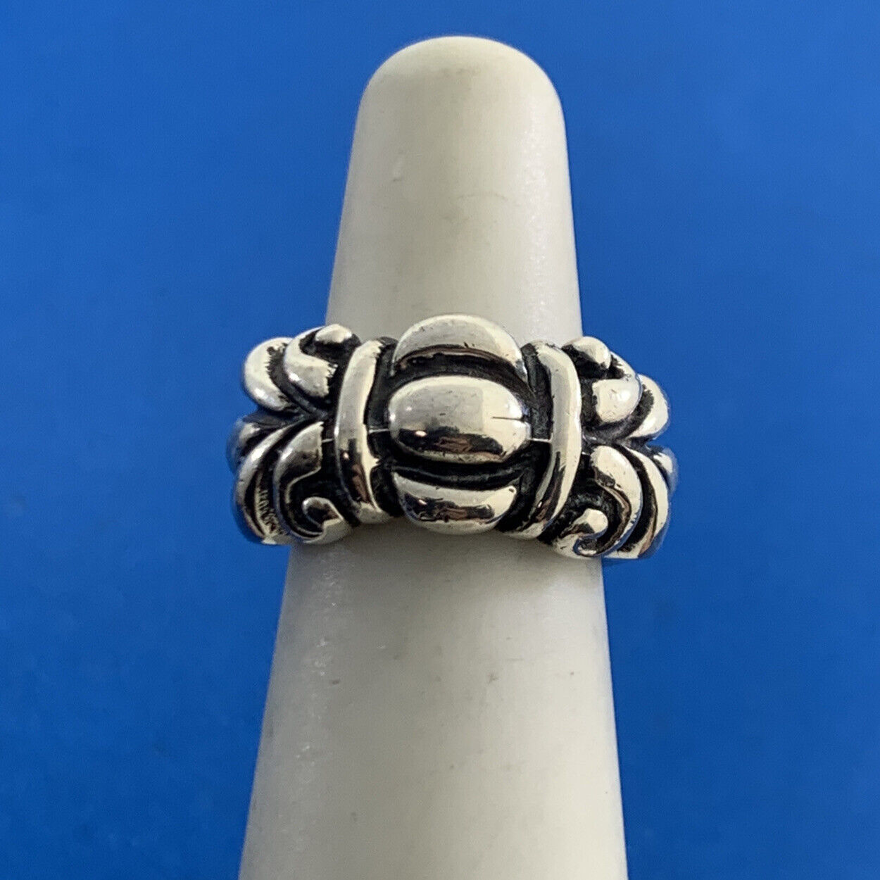 925 Sterling Silver Fleur De Lis Wide Band Size 4.75 Ring