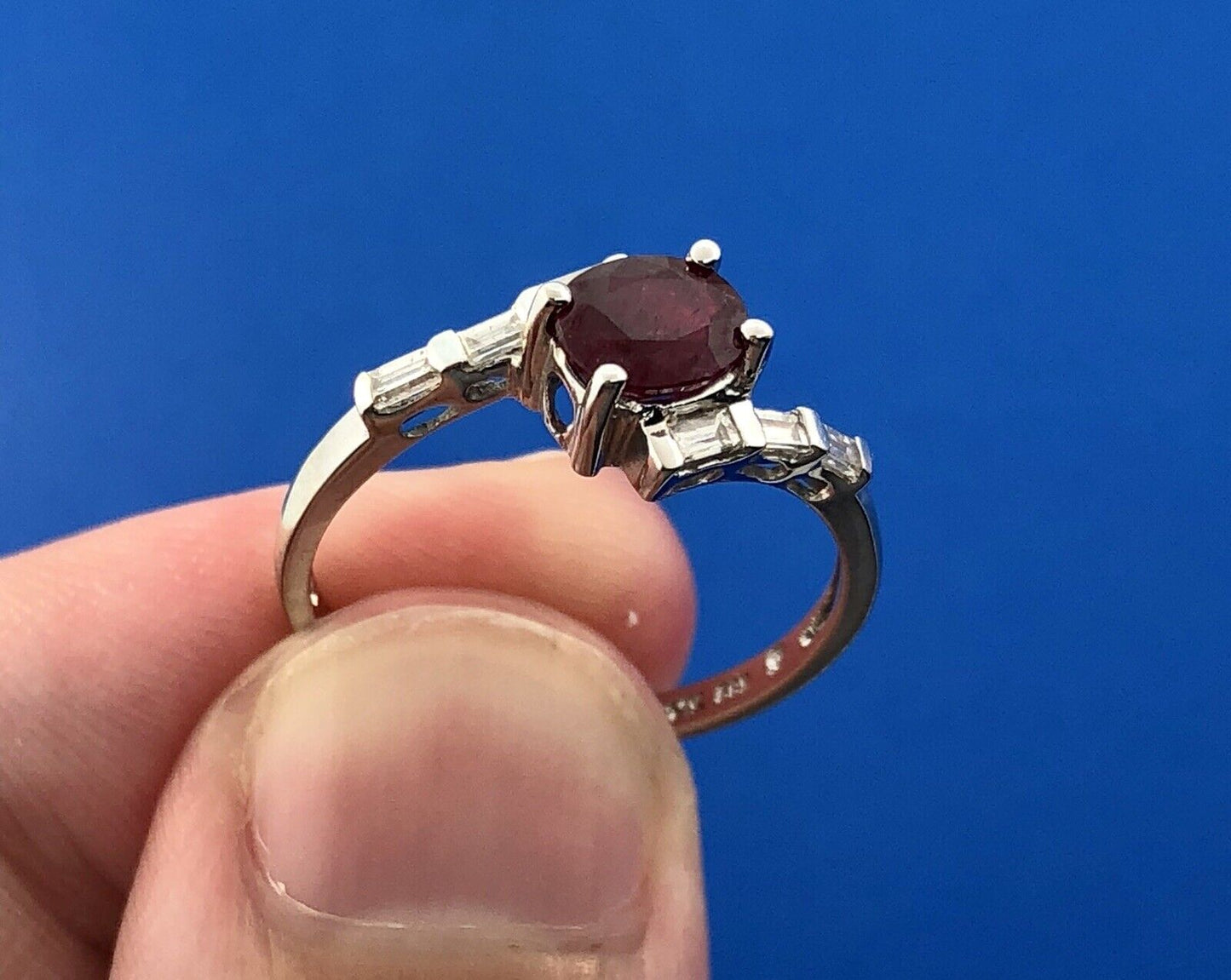 Estate Designer 14K White Gold Ruby Diamond July Anniversary Bypass Ring