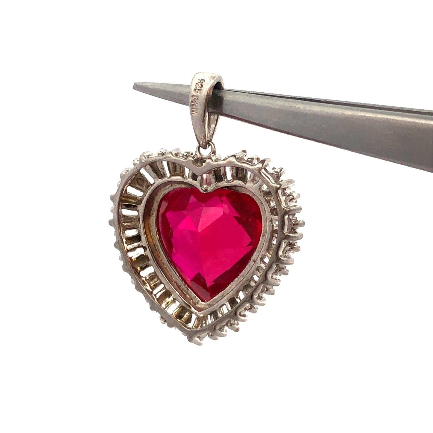 Designer Sterling Silver Cushion Ruby Diamond Accented Heart Statement Pendant