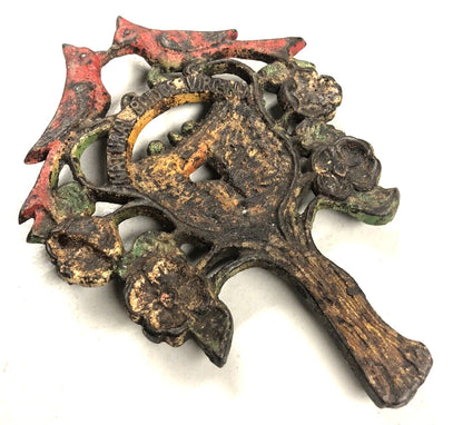Vintage Painted Cast Iron Natural Bridge Va Red Bird Tree Rustic Hot DishTrivet