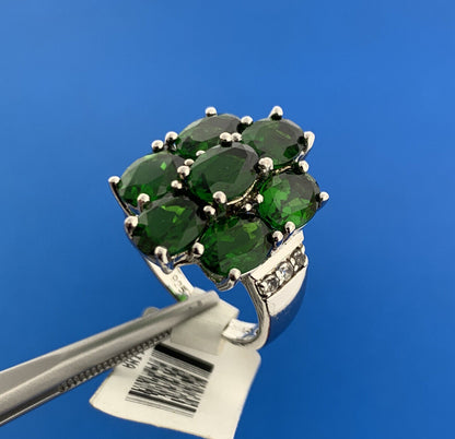 Designer 925 Sterling Silver Green Tourmaline White Topaz Accent Statement Ring