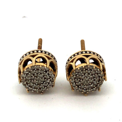 Designer 10K Yellow White Gold Pave Diamond Screw Back Stud Earrings