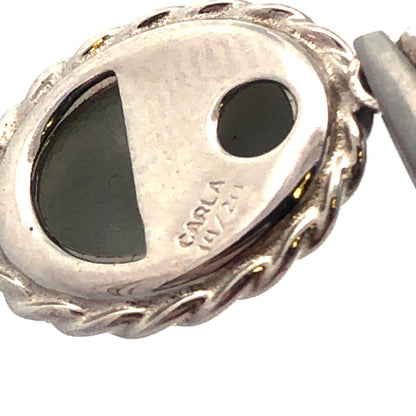 Vintage Designer CARLA 925 Sterling Silver Oval Grey Cameo Pendant Necklace