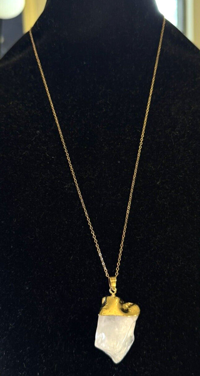 Vintage Gold & Silver Tone Crystal Quartz Chakra Healing Necklace Earrings Set