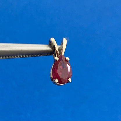 Vintage 14K White Gold Pear Ruby Solitaire Petite Drop Pendant