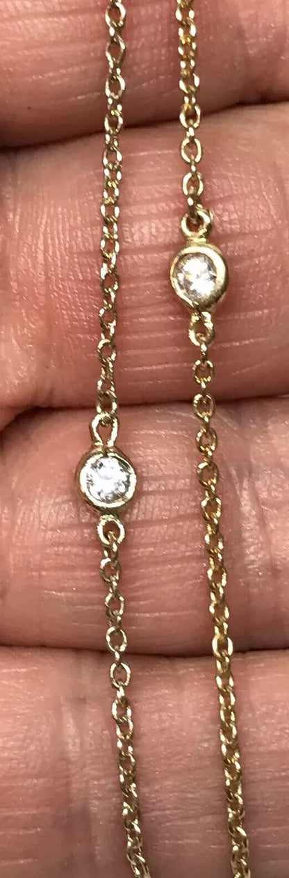 FAS Vermeil Sterling Silver 925 Round Cubic Zirconia CZ Station Necklace