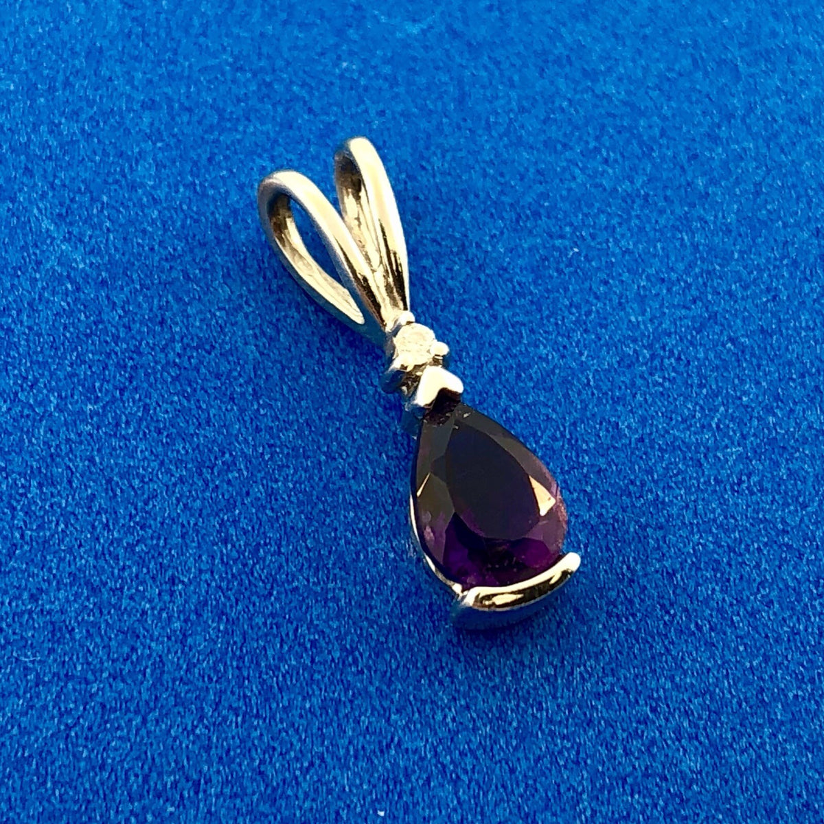 Designer AE 14K White Gold Amethyst Diamond February Occasion Teardrop Pendant