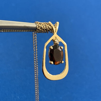 Designer 14K Yellow Gold Oval Garnet Diamond Accented Pendant Necklace