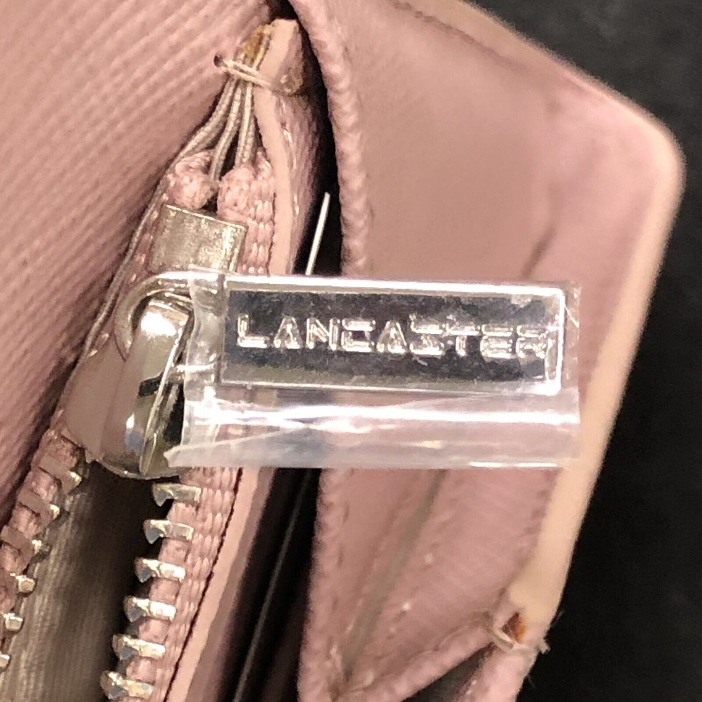 Lancaster Paris Taupe Purple Leather Large Flat Wallet NIB