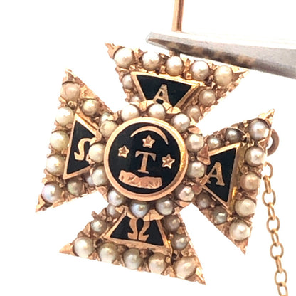 Vintage 10k Yellow Gold Enamel Shell Alpha Tau Omega  AT College Fraternity Pin
