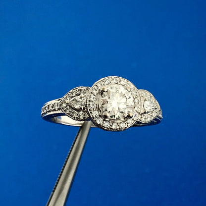 Designer 14K White Gold Solitaire Halo Accent Diamond 2 Ring Bridal Set