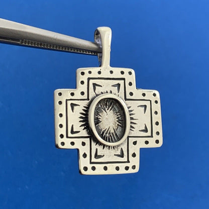 Designer Clyde Duneier CDI 925 Sterling Silver Signed Concho Cross Pendant