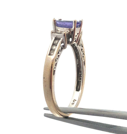 Retro 14K White Gold Tanzanite Diamond Engagement Anniversary Cocktail Ring